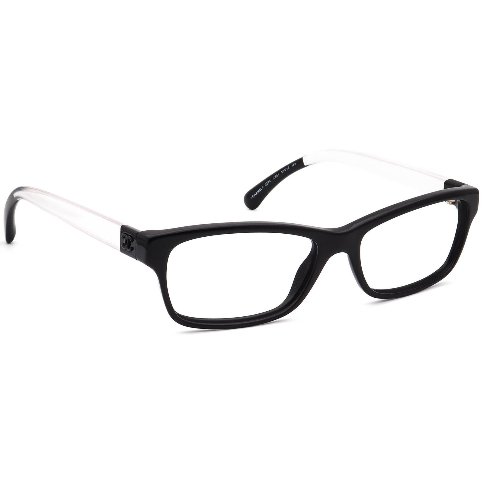 Primary image for Chanel Eyeglasses 3274 C.501 Gloss Black/Clear Rectangular Frame Italy 53-16 140