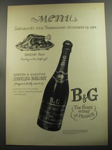 1952 B&amp;G Sparkling Burgundy Ad - Menu Specialtes pour Thanksgiving - Novembre  - £14.44 GBP