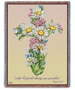 72x54 DAISY CROSS Floral Religious Tapestry Afghan Throw Blanket - £49.61 GBP