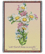 72x54 DAISY CROSS Floral Religious Tapestry Afghan Throw Blanket - $63.36