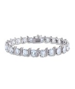6x4mm Simulated Blue Aquamarine &amp; Diamond Tennis Bracelet 14K Gold Plate... - €105,57 EUR