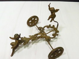 Antique Victorian Metal Figural Bowl Cart Stand on Wheels Cherub Fairy P... - $97.02