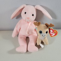 Ty Beanie Babies Plush Hoppity Bunny Pink 1996 | Glitzy Reindeer Mini Mc... - £8.67 GBP