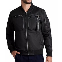 Karl Lagerfeld Paris Men's Long Sleeve Exposed Pocket Zip Up Bomber Jacket Black - £109.45 GBP