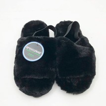 Snoozies Women&#39;s black faux fur Slides Slippers Medium 7/8 Non Skid Soles - $239.51 MXN
