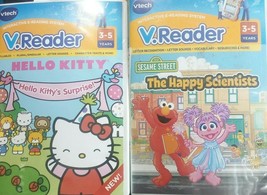 2 V.Reader Interactive E-Reading V Tech Carts - Hello Kitty &amp; Happy Scientists - £7.89 GBP