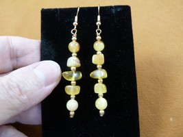 pe12-14 Yellow butterscotch Baltic AMBER + gold tone beaded dangle wire earrings - £15.77 GBP