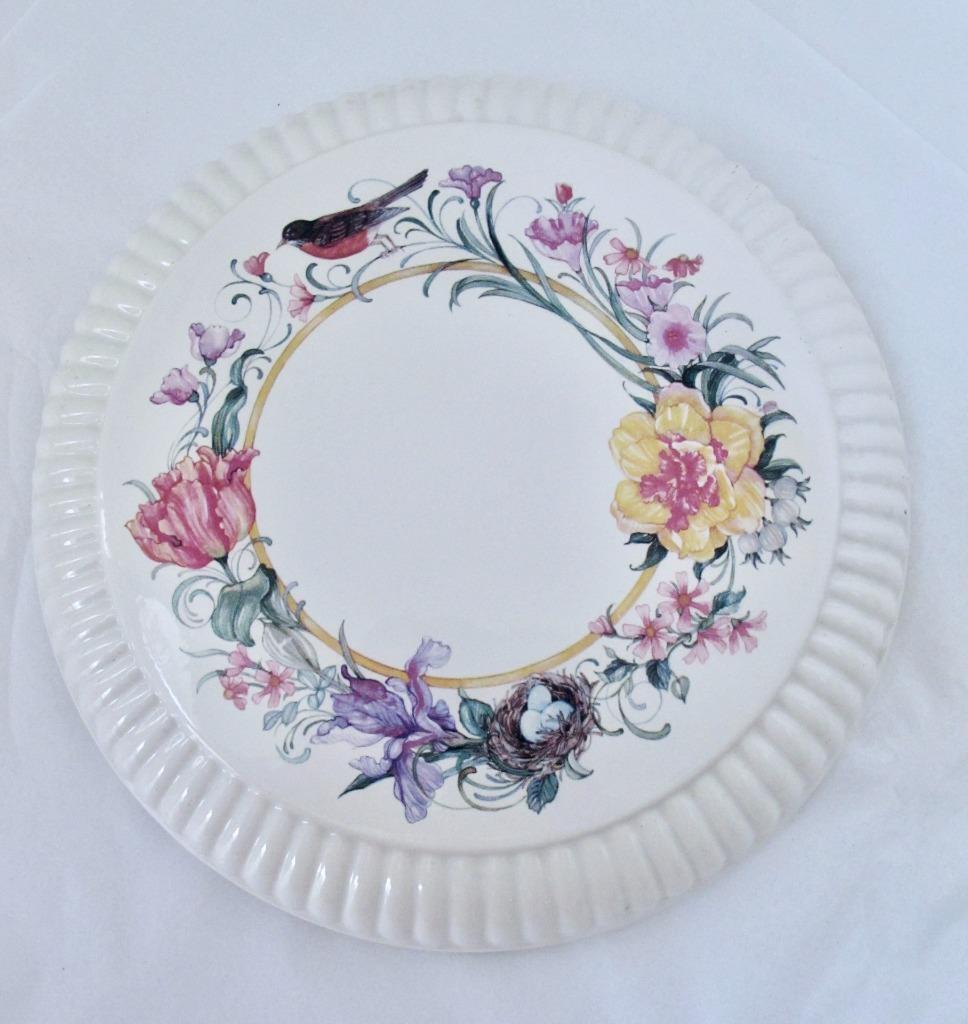Vintage Heatwave Decorative Ceramic Warming Trivet w Robin Bird Flowers Nest - $24.99