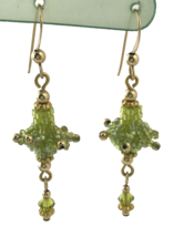 14K Gold Filled Green Beaded Dangle Earrings - $8.54