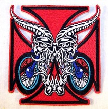 Devil Horn Iron Cross Embrodiered Patch P493 Biker Iron On Sewon Patches New - £2.22 GBP