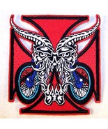 DEVIL HORN IRON CROSS  EMBRODIERED PATCH P493 biker iron on sewon patche... - $3.88 CAD