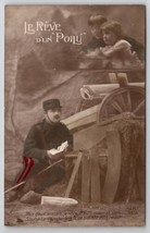 French Soldier Cannon Artillery Reads Letter Thoughts Children  RPPC Postcard I9 - £11.73 GBP