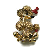 Vintage 1950s 1960s Gold-Toned Metal Red Enamel Poodle Pin Brooch Unsigned 1.25&quot; - £9.72 GBP