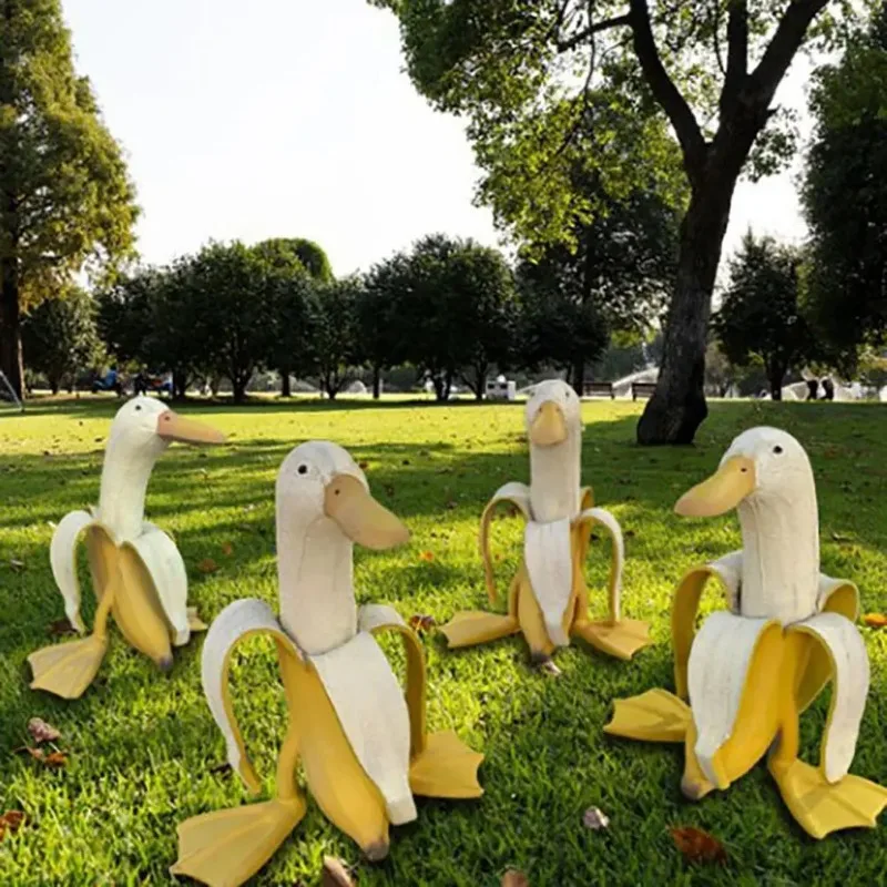 Creative Garden Decor Peeled Banana Duck Sculptures Yard Vintage Gardening Decor - £16.65 GBP