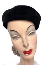 Vintage Womens Borsalino Antica Casa Beret  Jet Black  Fur Felt O/S 1950... - $78.41