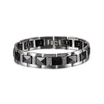 Black Ceramic Bracelet Male AAA Zirconia Chain Steel Magnetic Bracelet Benefits  - £29.42 GBP