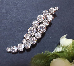  1pc Curve Clear White Rhinestone Brooch Pin Silver plated B216  - £4.71 GBP
