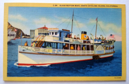 Ship Boat Postcard Glass Bottom Santa Catalina Island CA Linen Flag Curt... - $7.27