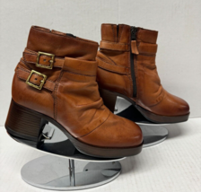 MIZ MOOZ SOFT LEATHER  SIDE ZIP / BUCKLE BOOTS BRANDY  37EU / 7US  # C-90 - $123.75