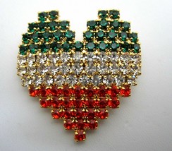 Irish Heart Flag Pattern Pin Green White Orange Rhinestone St Patrick&#39;s Day - £11.90 GBP