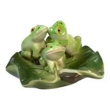 Ceramic Frogs On Lily Pad Figurine Statue Paperweight Collectible Mini Miniature - £14.41 GBP