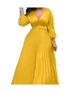 Pleated Long Sleeve High Waist Elegant Chiffon Vintage Maxi Dress - $61.95