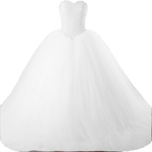 Kivary Plus Size Pearls Long Ball Gown Tulle Corset Prom Wedding Dresses Ivory U - £158.77 GBP