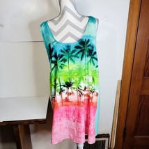 Womens OP flowy tank/Swimsuit cover up Palm tree multi color print size XL - $13.27