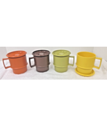 Four Vintage Tupperware Stackable Coffee Mugs #1312 with Coaster Lids #1313 - €25,00 EUR