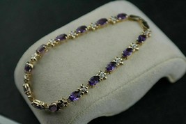 8 Ct Oval Cut Simulated Amethyst Tennis Bracelet Gold Plated 925 Silver - £164.26 GBP