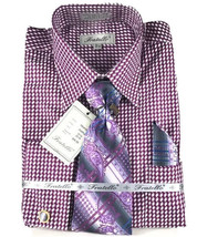 Fratello Men Purple White Dress Shirt Purple Gray Blue Tie Hanky Sizes 1... - £39.50 GBP