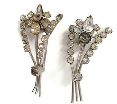 Set Of 2 Vintage Brooches Sprigs Delicate Antique Jewelry Discolored Stones Used - £11.38 GBP