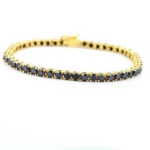 3mm Round Cut Black Diamond Tennis Bracelet 7&quot; in 14K Yellow Gold Plated Silver - £104.21 GBP