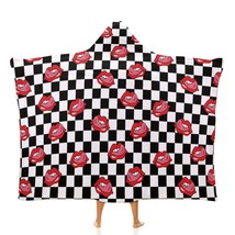 Mondxflaur Grid Lips Hooded Throw Blanket for Living Room Loveseat Office Warm - £17.68 GBP+