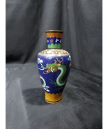 Old Cloisonne CHINESE DRAGON Blue Green Asian Vase Bronze Or Brass - $39.99