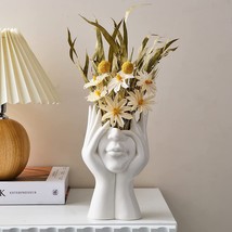 Fjs Ceramic Face Vases, White Flower Vases For Decor, 3-1/2&quot; W X 7-1/2&quot; H Modern - £28.74 GBP