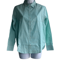 Everlane Womens 00 Silky Cotton Relaxed Shirt Green White Stripe Long Sleeve NEW - £44.32 GBP
