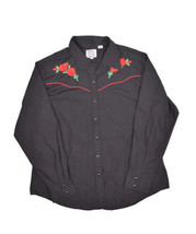 Ely Country Charmers Western Shirt Womens XL Black Floral Embroidery Pearl Snap - £25.00 GBP