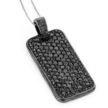 6.20 Ct Black Real Moissanite Dog Tag Pendant 14K Black Gold Plated Silver 2&quot; - £82.71 GBP
