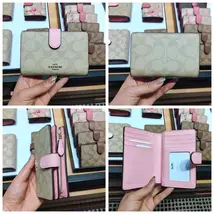 COACH Ladies Folding Purse Card Bag Pocket Wallet Signature Canvas (Pink) - $60.00