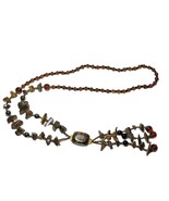 Vintage Tiger&#39;s Eye Beaded Tassel Necklace Glass Stone Brown Chunky - $276.80 MXN