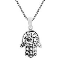 Hamsa Hand with Mystic Om Aum Sterling Silver Necklace - $18.21