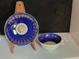 Aynsley English Bone China Cobalt Blue Gold MedallionTea Cup and Saucer ... - $95.00