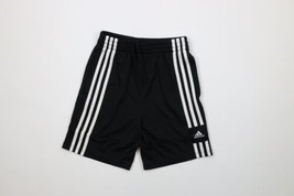 Vtg Adidas Boys Medium Spell Out Striped Running Soccer Shorts Black Pol... - £15.42 GBP