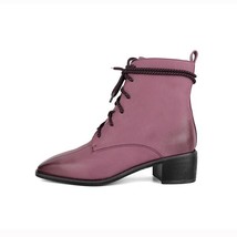 SOPHITINA Winter Purple Martin Ankle Boots Woman Leather Zipper Lace Up Square T - £132.98 GBP