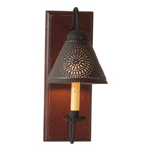 Wall Sconce Wood Wrought Iron &amp; Punched Tin &quot;Crestwood&quot; Light Red - £142.33 GBP