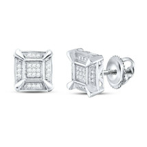 Sterling Silver Mens Round Diamond Square Cluster Stud Earrings 1/8 Cttw - £107.62 GBP