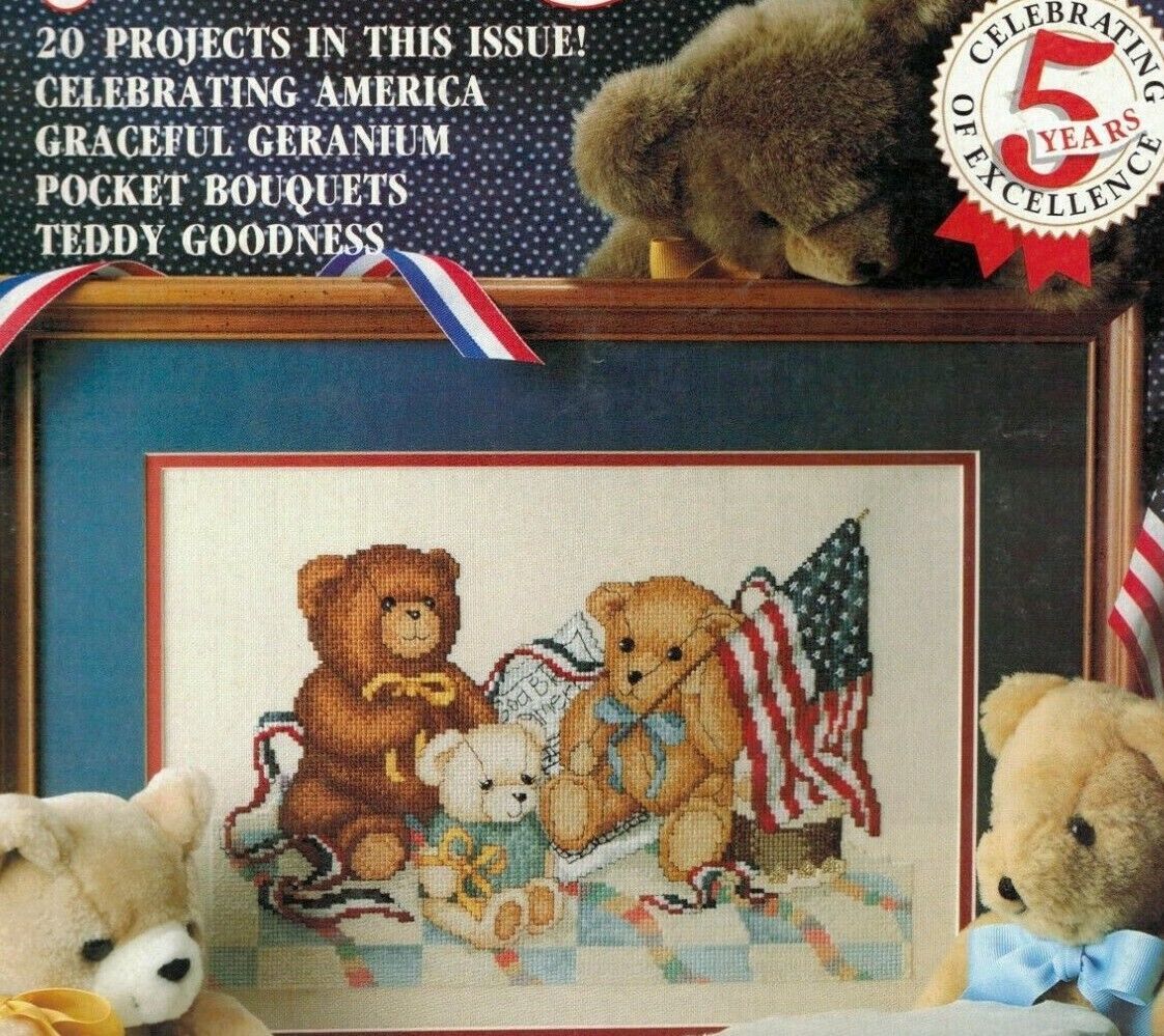 For the Love of Cross Stitch July 1992 20 Projects America Teddies  - $14.83