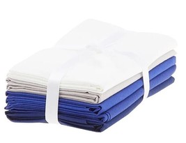 5 Fat Quarters - Blue Solids Gray White Cotton Fabric Precuts Bundle M204.30 - £7.16 GBP