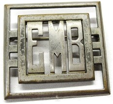 &quot;EMB&quot; Initials Square Silver Flaking Well Worn Vintage Brooch Pin - £6.62 GBP